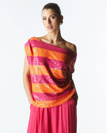 Wild Ones Top Orange Fuchsia Sequin