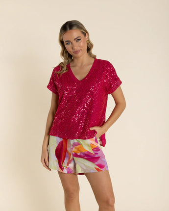 Sequin Top Raspberry