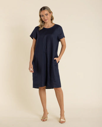 Frayed Trim Dress Navy