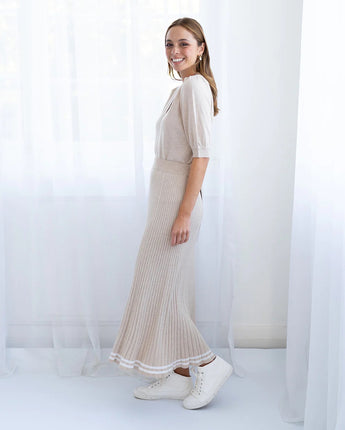 Rebecca Knit Skirt Sandstone Stripe