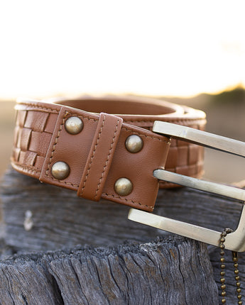 Leather Woven Belt Tan