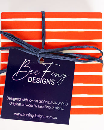 Bec Fing Designs Coaster Set Red Stripe