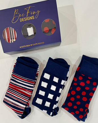 3 Socks in a box - Navy Red Combo