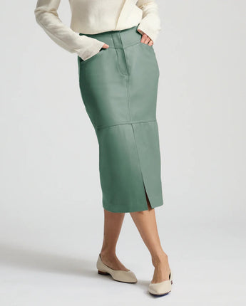 Margot Leather Skirt Sage