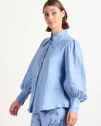 Pointed Collar Blouse Allure Blue