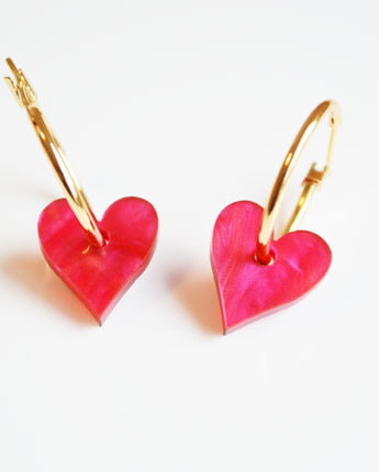 Mini Heart Earrings Pink Marble