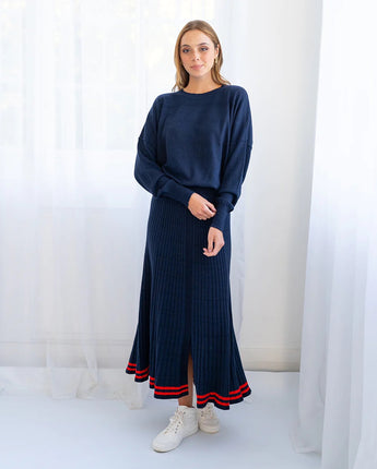 Rebecca Knit Skirt Navy Stripe