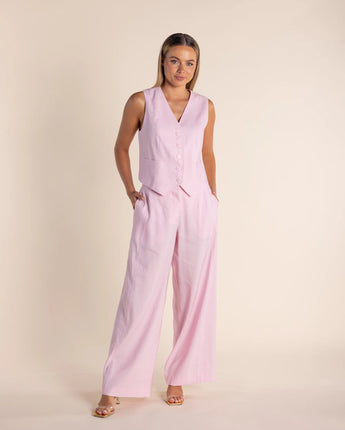 Linen Wide Leg Pants Pink