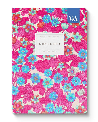 Neon Floral Pink & Blue Notebook A5