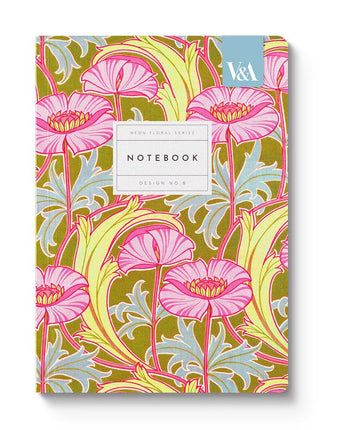 Neon Floral Pink Poppies Notebook A5