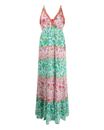 Place du Soleil Dress Tiered Maxi Green