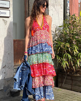 Place du Soleil Dress Tiered Maxi Multi