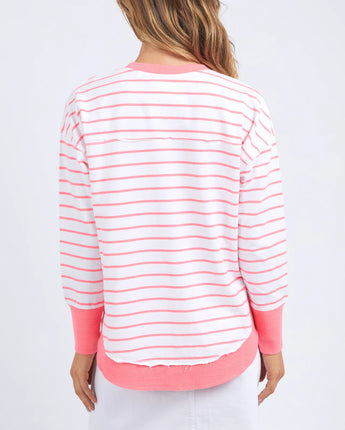 Simplified Stripe Crew Neon Pink