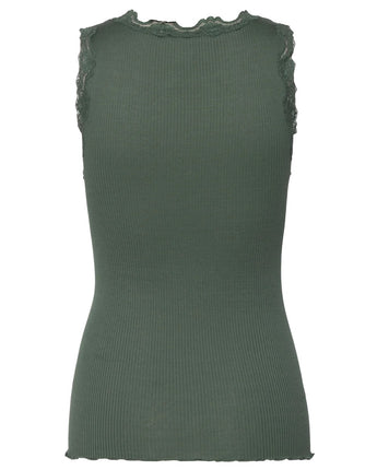 Button Front Silk Tank Forest