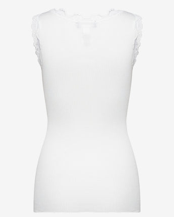 Button Front Silk Tank White